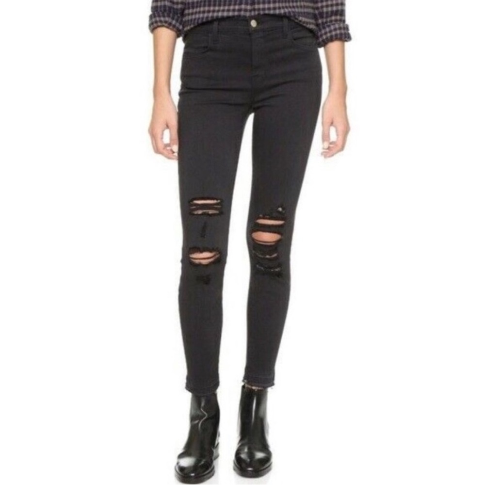 J Brand Alana Black Distressed Skinny Jeans Raw Hem Deviant Vanity Stretchy 26